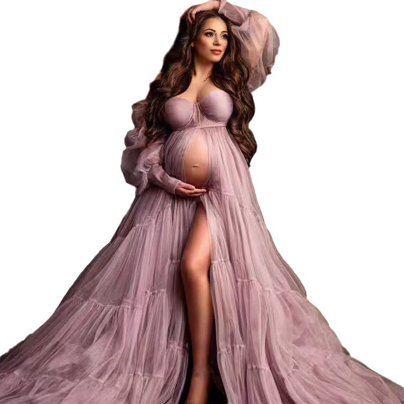 Платье-сенк- (Sand long sexy evening dress, photography props for pregnant, wedding dress, European style, open shoulders, puff sleeves, high waist) перевожу как: Длинное вечернее платье с открытыми плечами, сексуальное, для фотосессий, для беременных, в европейском стиле, с объемными рукавами- puff, высокая талия