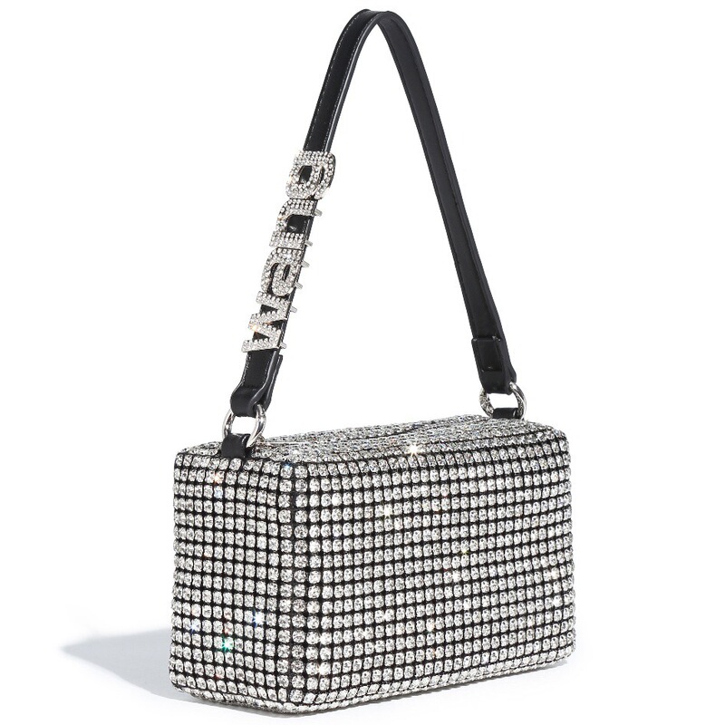 Cross-border Hot Rinse Bag Women's Bag Evening Bag Crossbody Women's Portable Underarm Full Diamond Bag Shiny Brick Small Square Bag