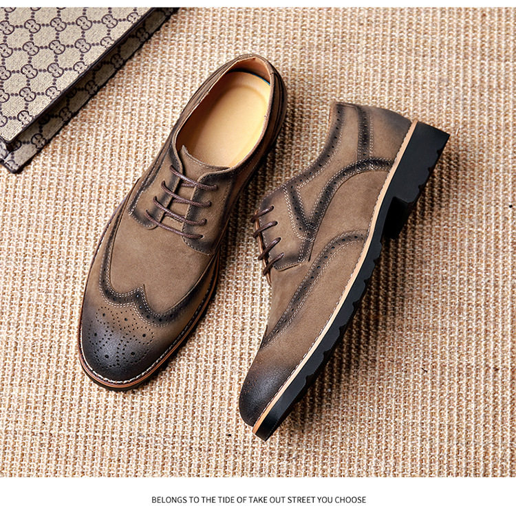 Giày Brogue nam da lộn phong cách Anh, giày lười mũi nhọn đế cao su, phối chỉ khâu — 858 kaki, 858 màu nâu sẫm, 858 đen chi tiết 18