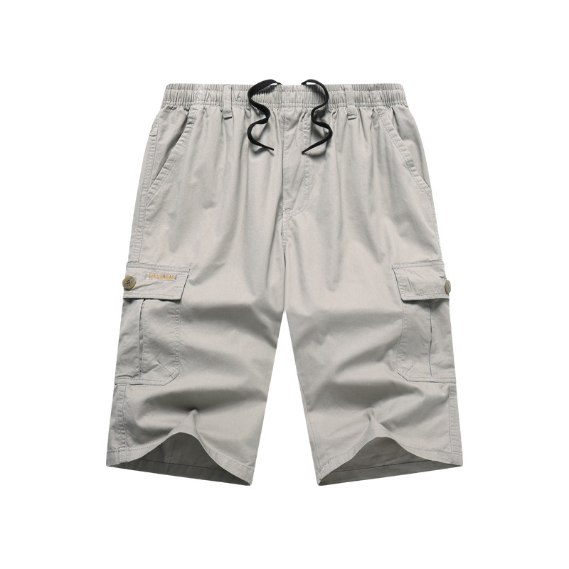 Middle-Aged and Elderly Pure Cotton Casual Suit Shorts Summer Men's Loose Multi-Pocket Pants Men's Cotton Workwear 7-Point Pants