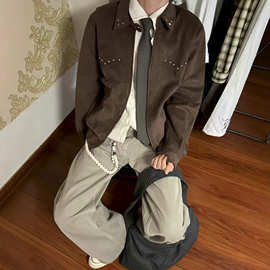 美拉德铆钉短款夹克男秋季美式复古设计感外套巴恩风cleanfit上衣