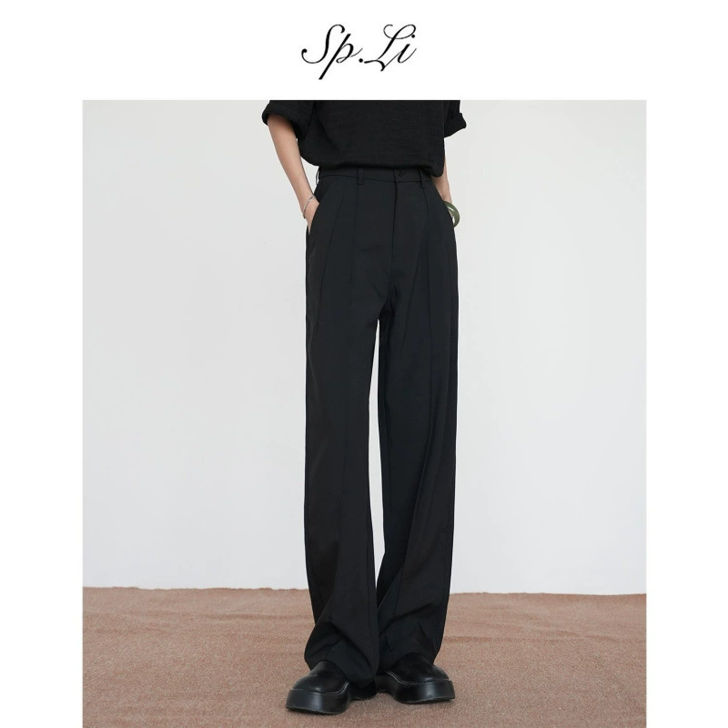 Свободные прямые мужские летние повседневные брюки с эффектом драпировки, устойчивые к морщинам костюмные брюки.