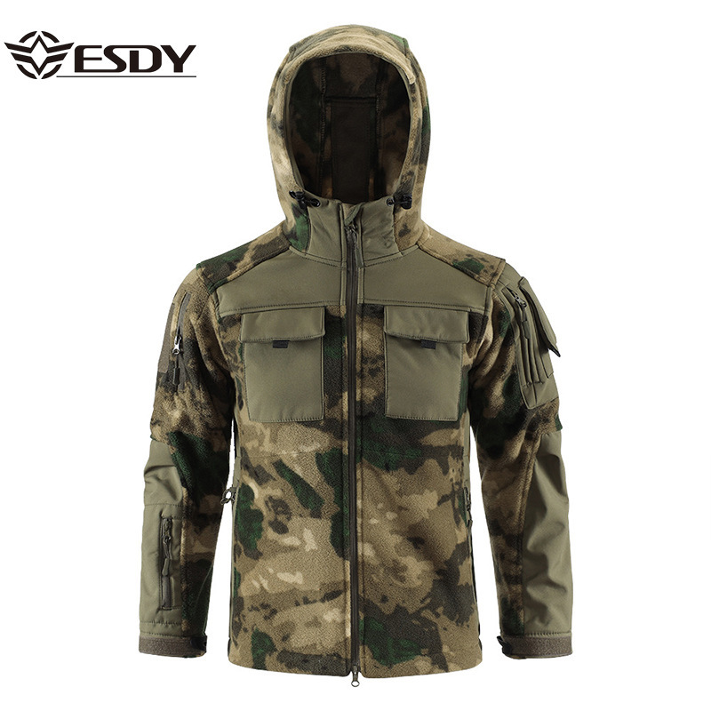Esdy Outdoor Camouflage Fleece Jacket with Patchwork Design, Men's Windbreaker with Warm Inner Lining and Fleece Jacket, Outdoor Casual Clothing Esdy Outdoor Camouflage Fleece Jacket with Patchwork Design, Men's Windbreaker with Warm Inner Lining and Fleece Jacket, Outdoor Casual Clothing
