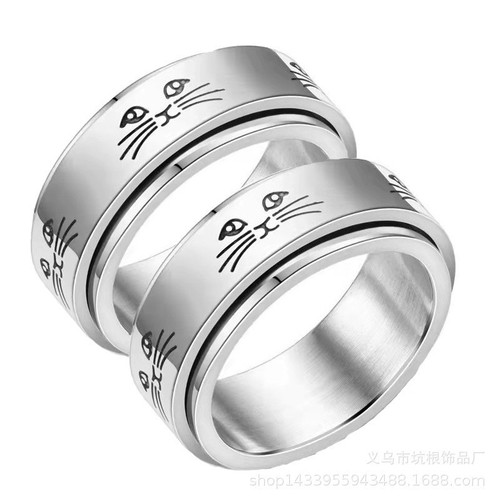 Cross-border marking and engraving pattern, rotatable and pressure-reducing stainless steel ring, fashionable and simple jewelry
