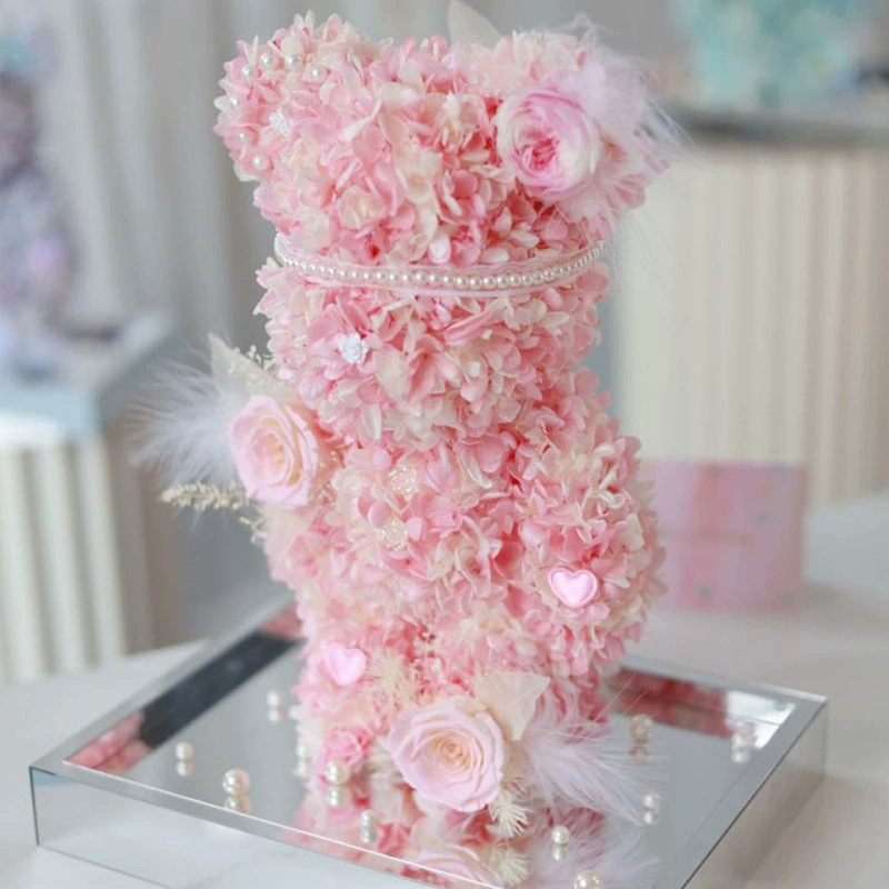 Flor inmortal tortilla violenta oso caja acrílica para el día de San Valentín regalo de cumpleaños de novia fábrica al por mayor