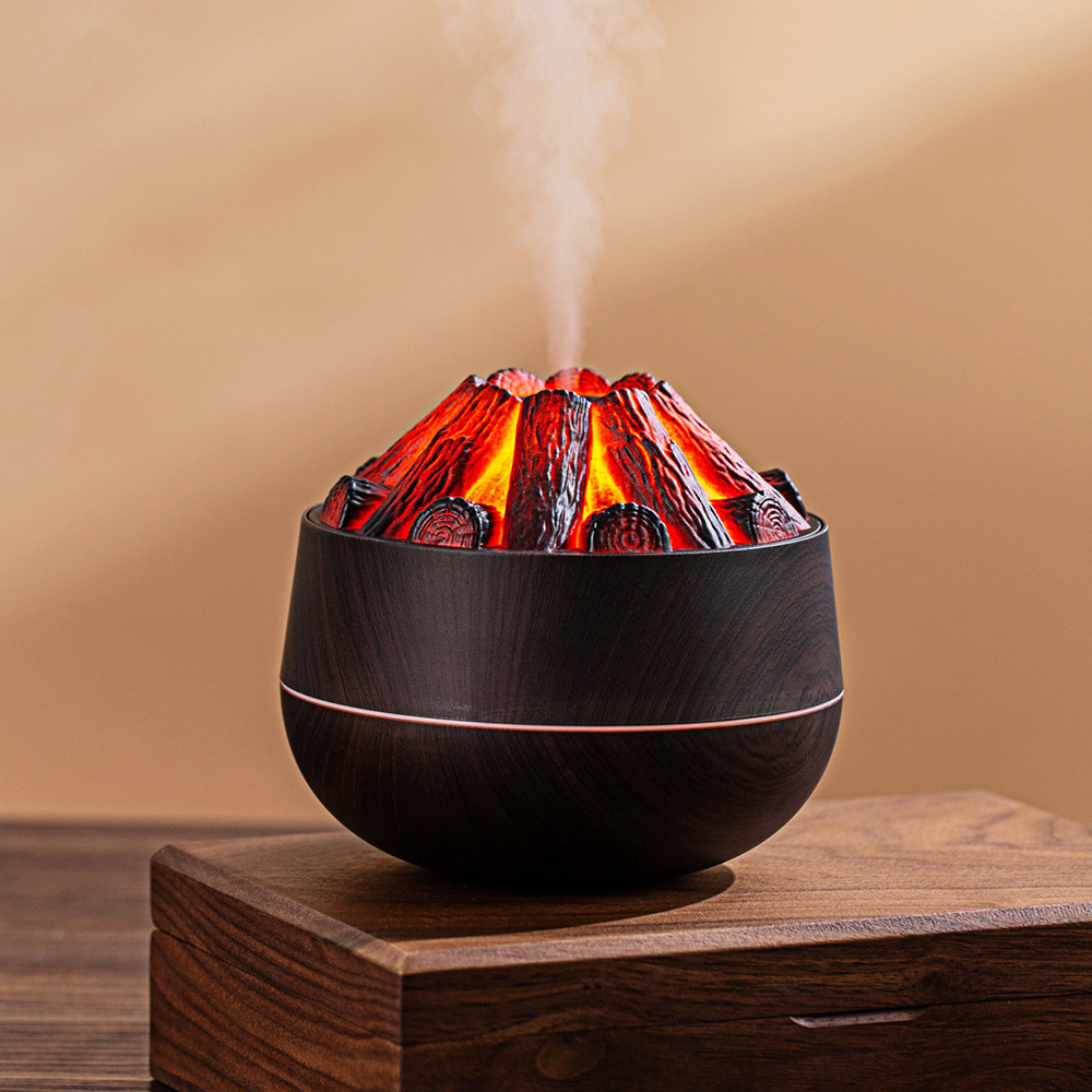 Charcoal Fire Humidifier USB Dark and Light Wood Grain Silent Heavy Fog Creative Artificial Charcoal Fire Desktop Mini Air Humidification