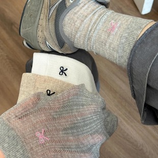 Korean Style Ins Fashionable All-match Solid Color Hollow Mesh Stacking Socks Spring and Summer Japanese Style Fresh Style Bow Stacking Socks
