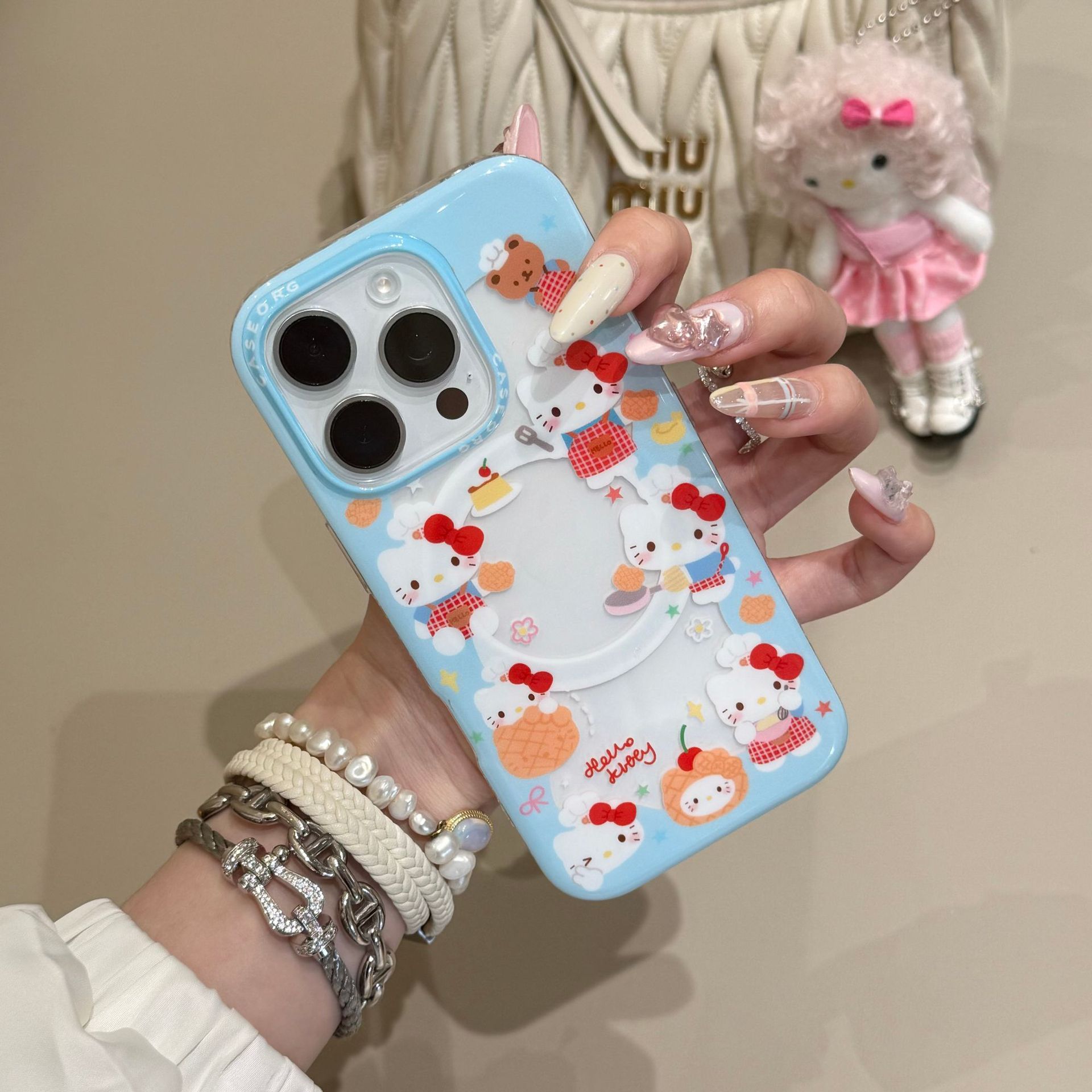 Los waffles de gato KT de pantalla completa de dibujos animados estilo ins son adecuados para Apple 15/16 funda para teléfono móvil 14Pro femenino 13 nuevo 16Pro