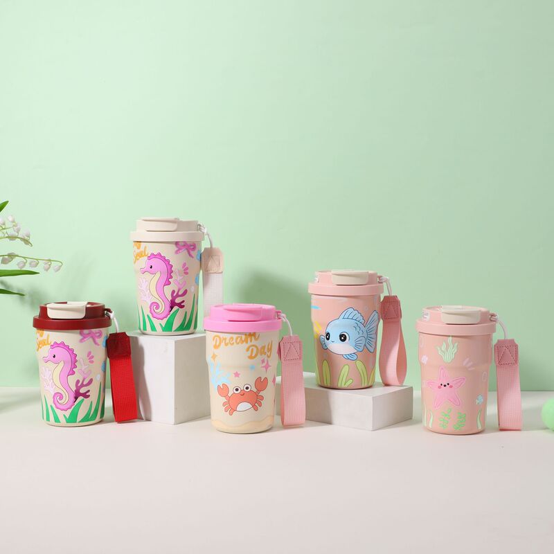 316 Stainless Steel Cartoon Coffee Thermos Cup with Portable Strap, Travel Mug, Car-Mounted Small Water Cup, Corporate Gift Customization
