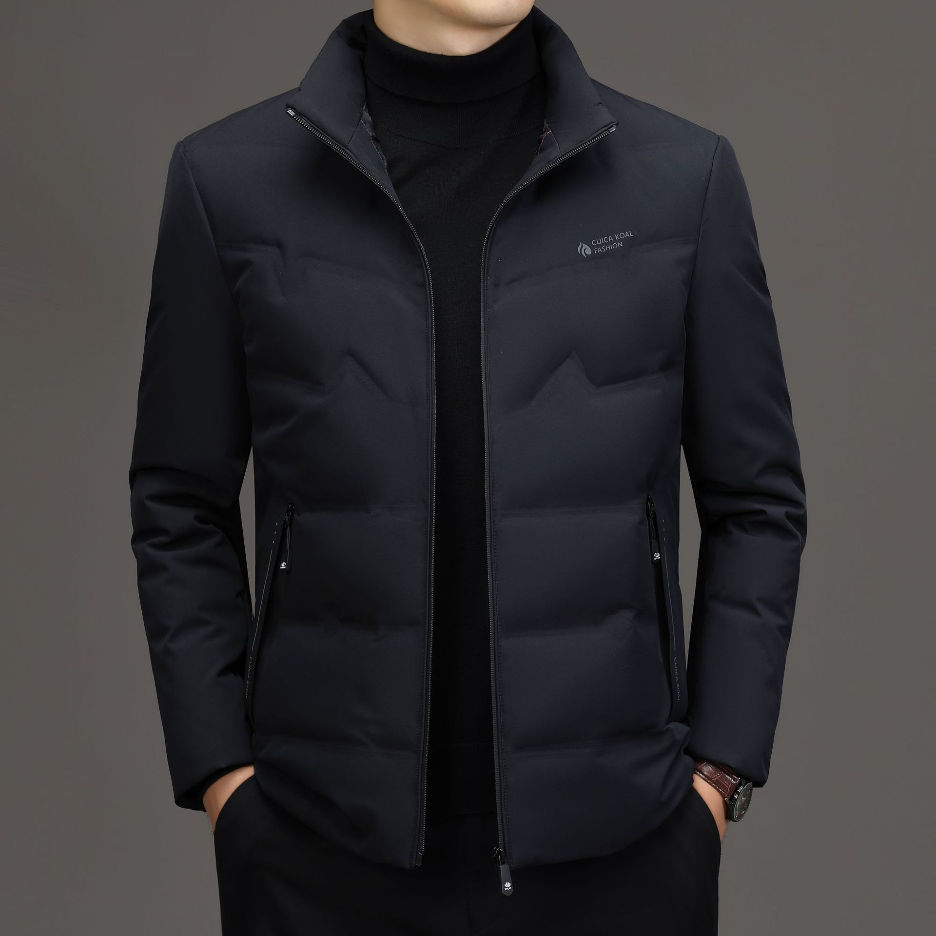 Winter New Vertical Collar White Duck Down Men's Down Jacket Cross-border Warm Casual Fashion High-end Men's Jacket Live