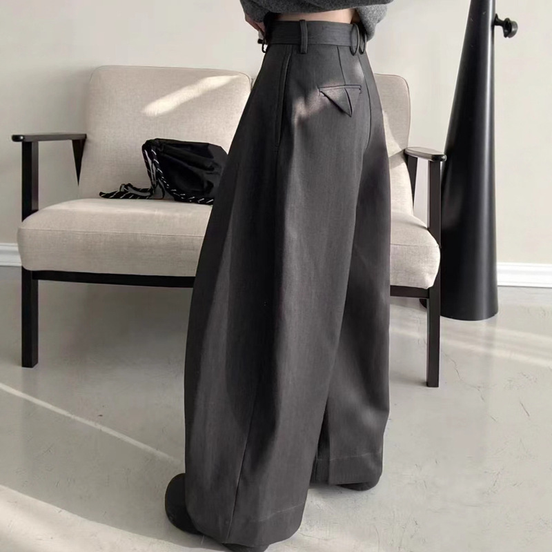 Autumn New Three-Dimensional Cut Silhouette Wide-Leg Casual Trousers Simple Versatile Loose Breathable Floor-Length Straight Pants