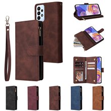 适用于三星S23手机皮套A25复古磨砂多卡拉链钱包保护套A34肤感S24