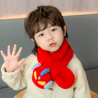 卡通可爱仿兔毛儿童围巾男女冬季加厚毛绒围脖宝宝交叉护颈脖套领