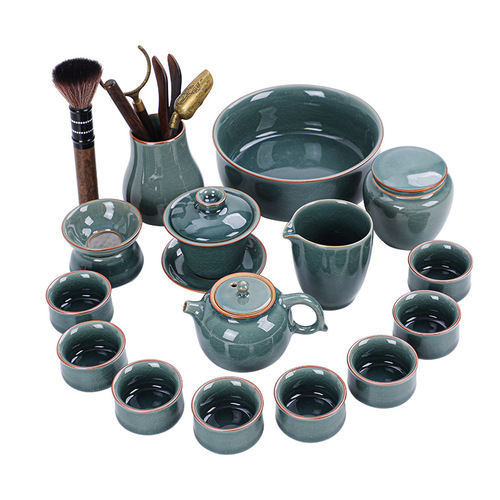 Honey-colored glaze Ge Kiln tea set gift box full set of open-piece ceramic Kung Fu tea set teapot household high-end tea maker