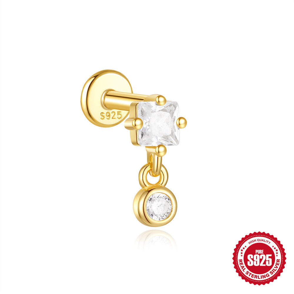 Tendencia de moda S925 plata de ley todos los días con flecos cuadrados, ocho estrellas con incrustaciones de diamantes, pendientes de todo fósforo