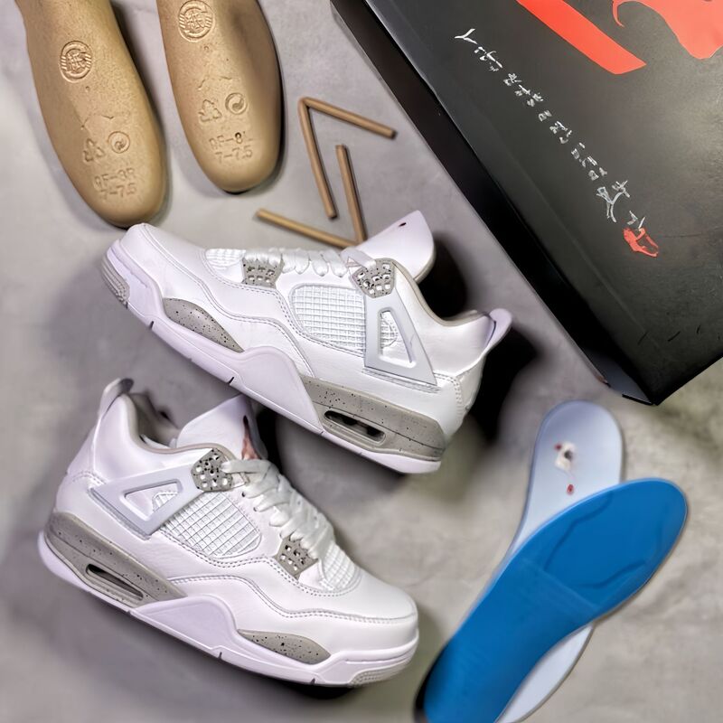 Putian Pure Original Top Layer Leather Aj4 White and Red Cement Casual Sports Sneakers for Men and Women Joe 4 Mid-Top Practical Basketball Shoes Putian Pure Original Top Layer Leather Aj4 White and Red Cement Casual Sports Sneakers for Men and Women Joe 4 Mid-Top Practical Basketball Shoes