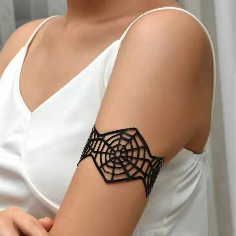 European and American Cross-Border Halloween Personalized Spider Web Bracelet Exaggerated Black Punk Bracelet Wide Cuff Wristband Jewelry