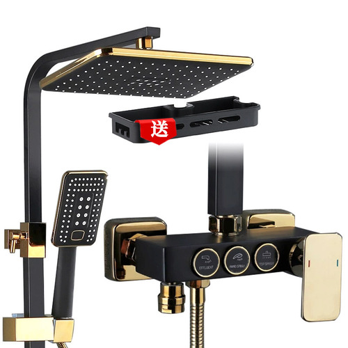 Cross-border home hotel European style brass body faucet bathroom bathroom button shower head set with four black gold spray pattern