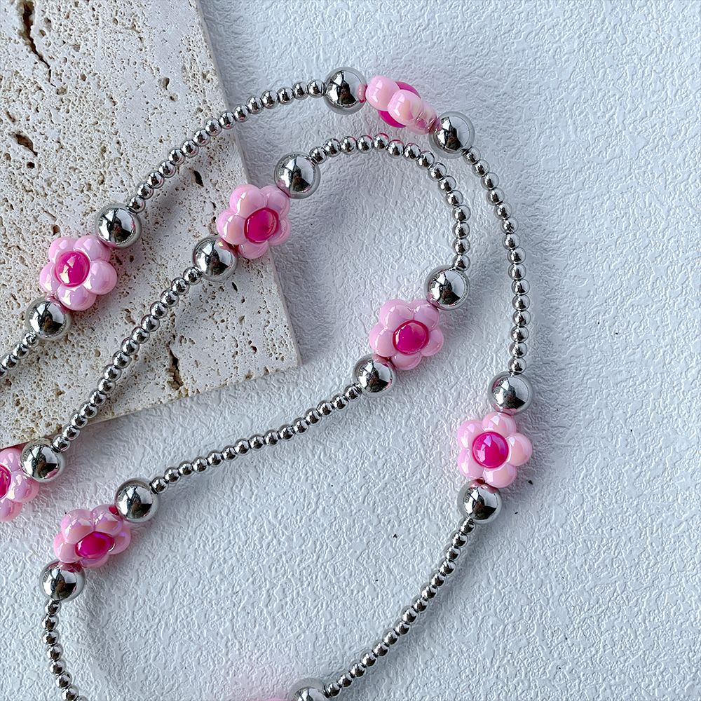 Flower Pattern 1 Piece Cute Flower CCB Acrylic Beaded Mobile Phone Pendant