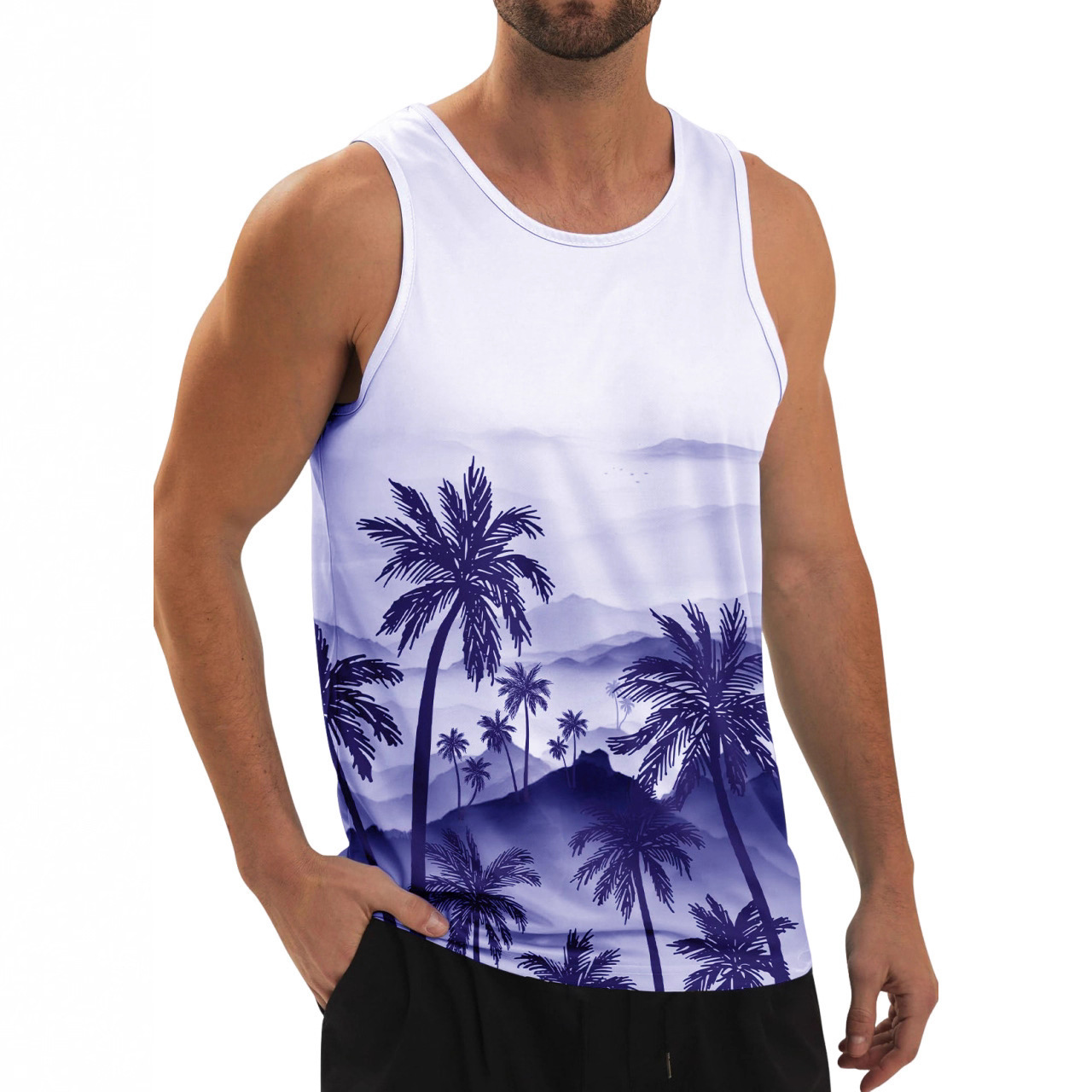 夏季欧美跨境男装青年男士宽松背心蜘蛛图案印花潮流休闲男士背心