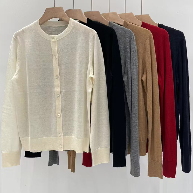 Zhendian series Spring and Autumn customer supply 2/80 pieces 100% worsted cashmere sweater round neck versatile long sleeve knitted cardigan for women Zhendian series Spring and Autumn customer supply 2/80 pieces 100% worsted cashmere sweater round neck versatile long sleeve knitted cardigan for women