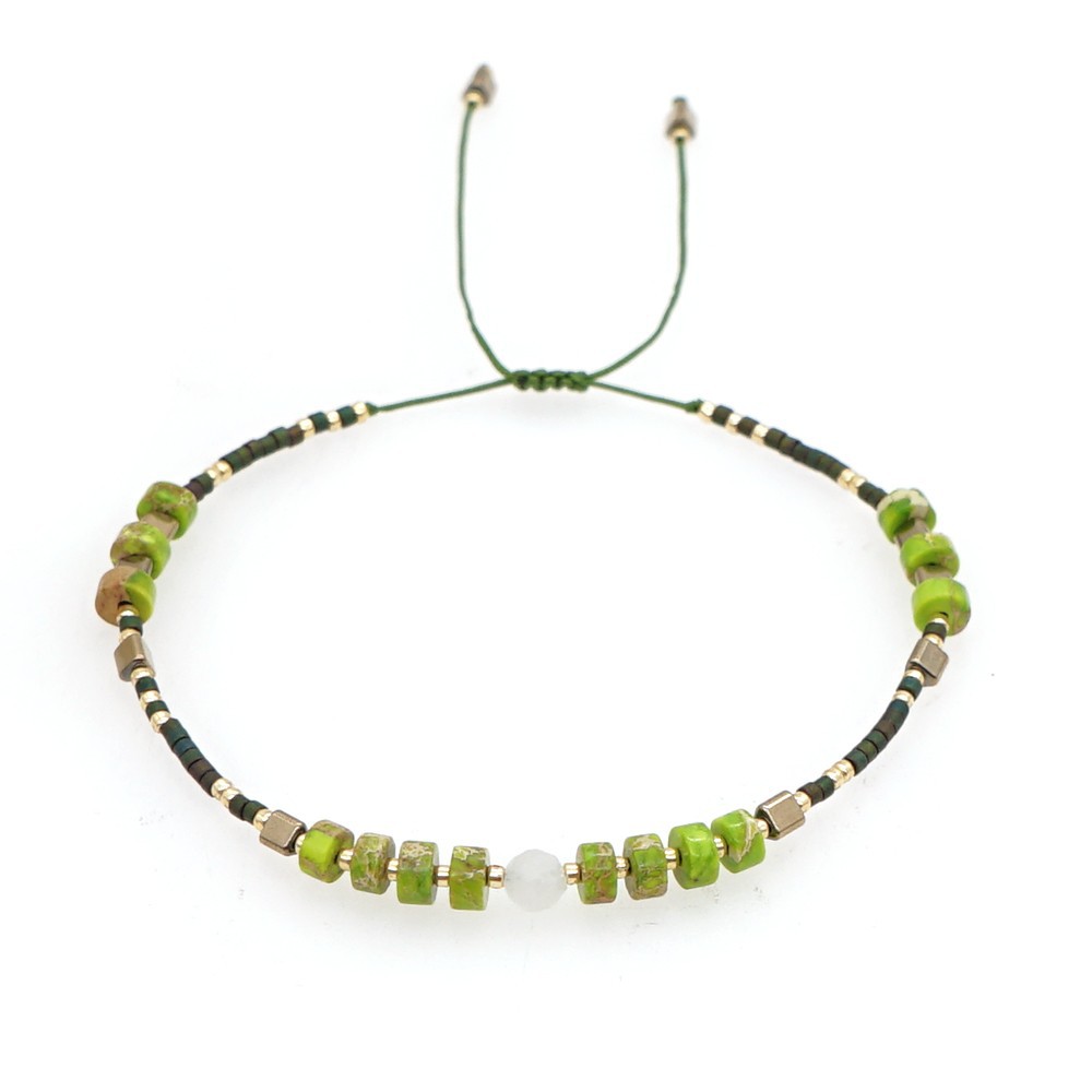 bohemian green tila beads handbeaded five stacked braceletpicture4