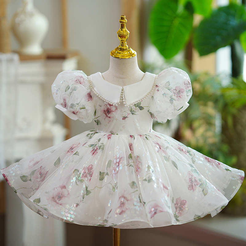 Girls' First Birthday Dress Little Girl Princess Dress Flower Girl Dress Children's Host Wedding Dress Catwalk Piano Performance Costume_voghion.com