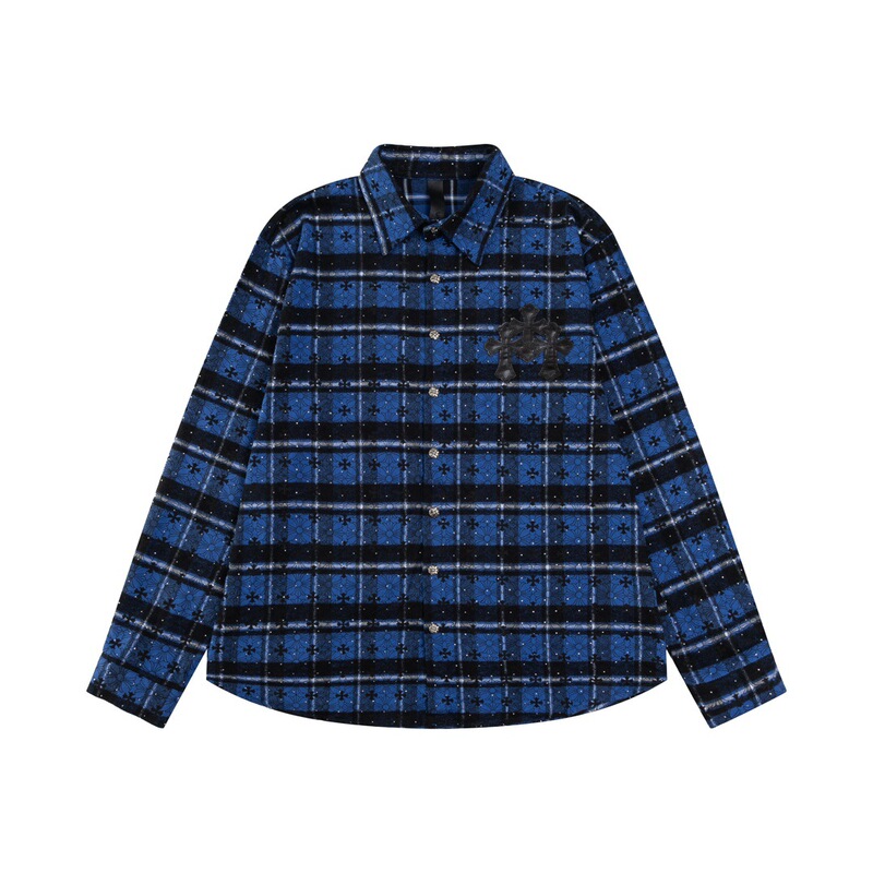 正しいバージョン 24 クロスボーダー Chrome Hearts 秋冬新作フルダイヤモンド胸レザーチェック柄シャツ|undefined