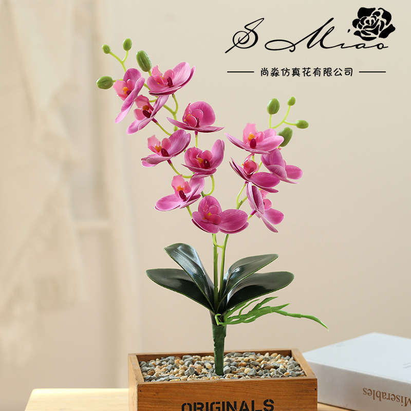 Flor falsa doble tenedor 12 película orquídea mariposa bonsai creativo fábrica de decoración de interiores directamente para flores artificiales en maceta de simulación