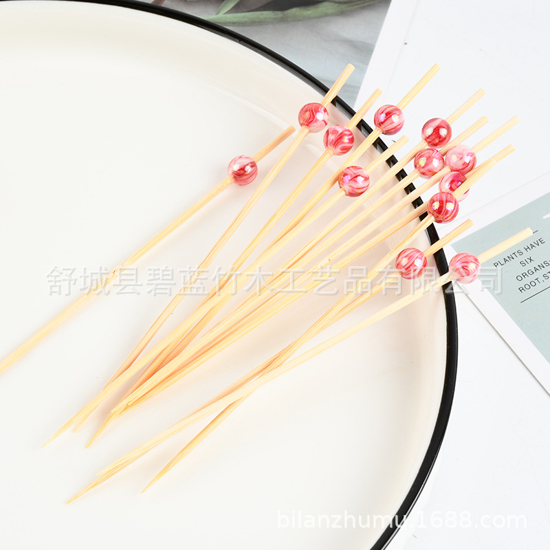 Creativo al por mayor cuentas rojas desechables stick de frutas stick sándwich stick de cóctel stick tortilla horquilla de pastel