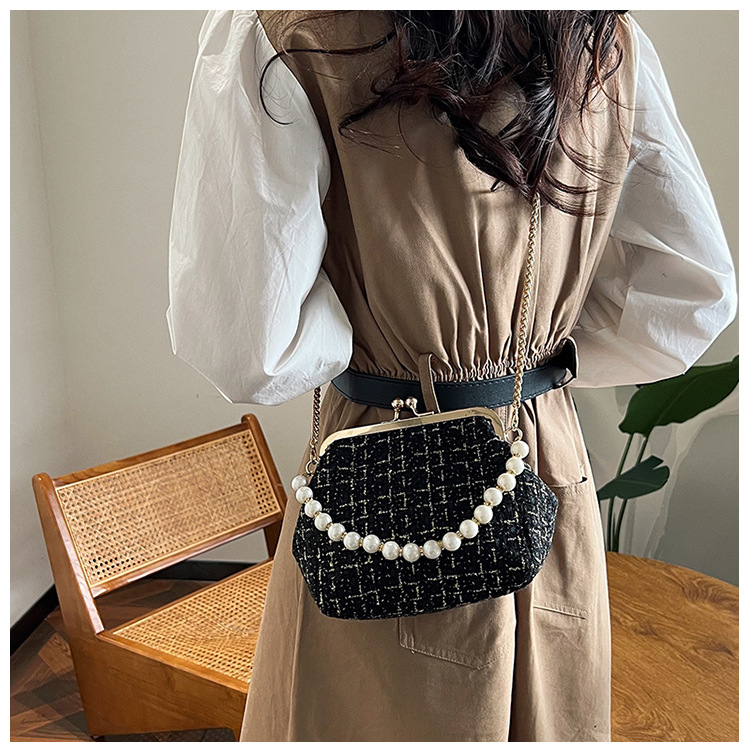 Cross-border texture checkered small bag for women's autumn 2024 new trendy and fashionable knitted chain crossbody bag, shell bag undefined