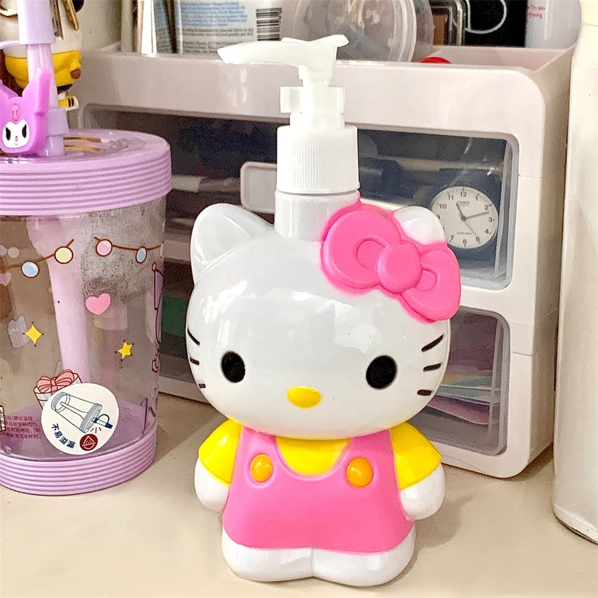 Sanouli gato Gel de ducha desinfectante de manos lindo sub-Botella champú chica de dibujos animados corazón detergente prensa botella