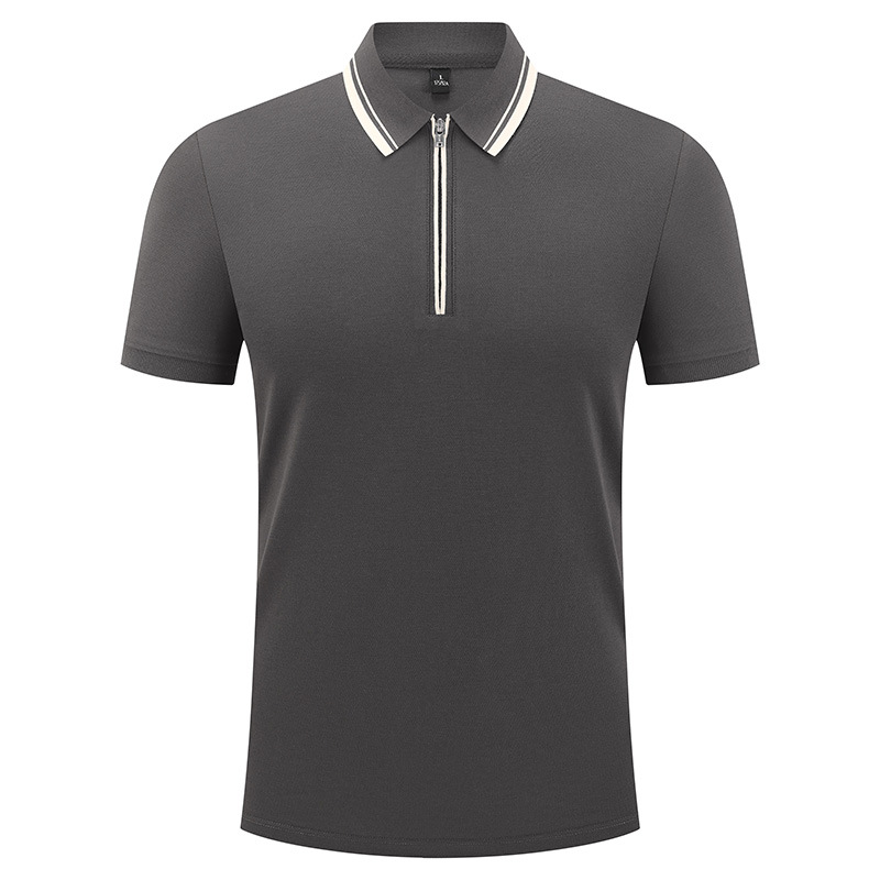 Camiseta de negocios para hombre con cuello de cinta de gama alta, polo de hombre de manga corta con cremallera, logotipo personalizado de alta gama
