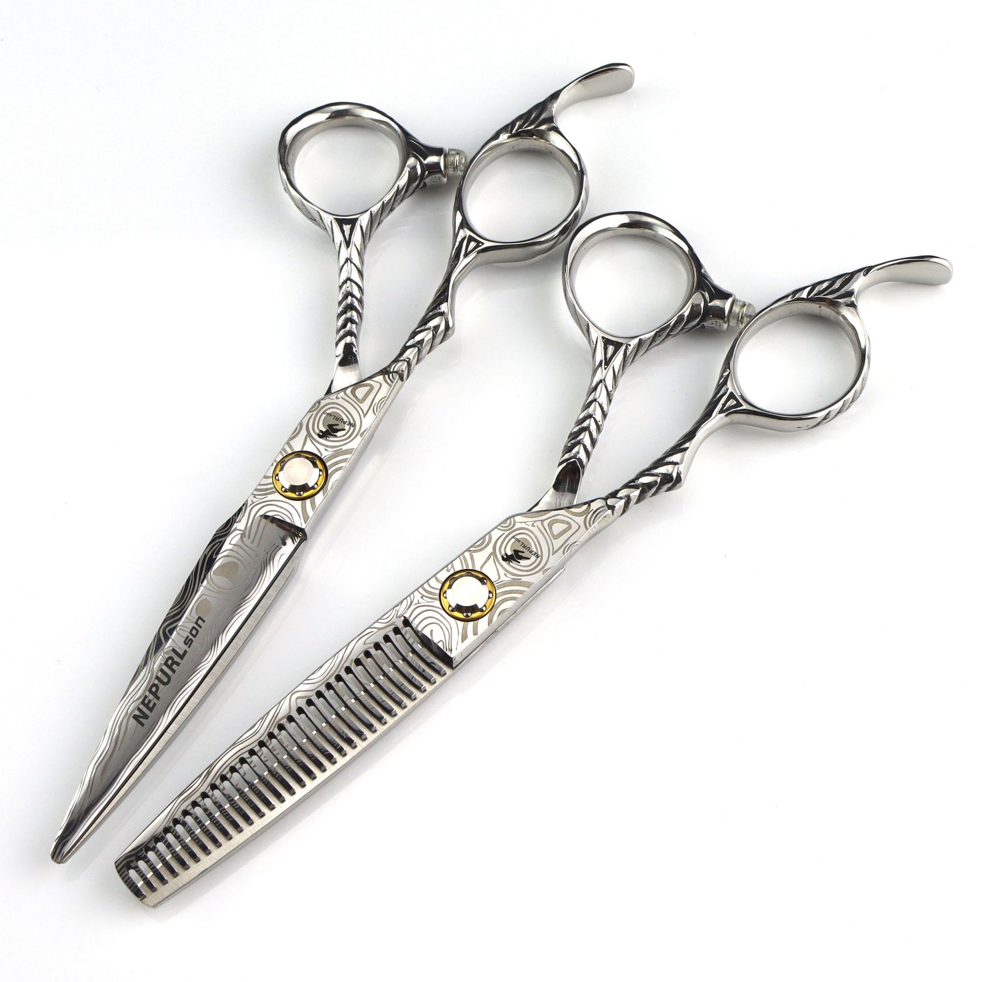 Tijeras de peluquería para zurdos con tornillo de cojinete de 6,0 pulgadas y patrón de Damasco: tijeras rectas para entresacar y cortar._voghion.com