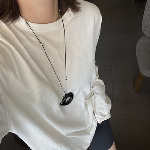 50mm Obsidian Necklace Natural Irregular 925 Silver Round Beads String Niche Design Simple sweater chain