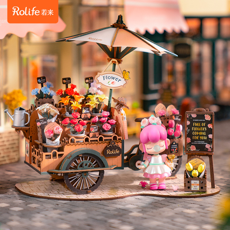 Rollife Ruo Lai Flowers Full Car Flotadores 3D Rompecabezas de madera Modelo de ensamblaje Bloques de construcción Rompecabezas Diy Hecho a mano