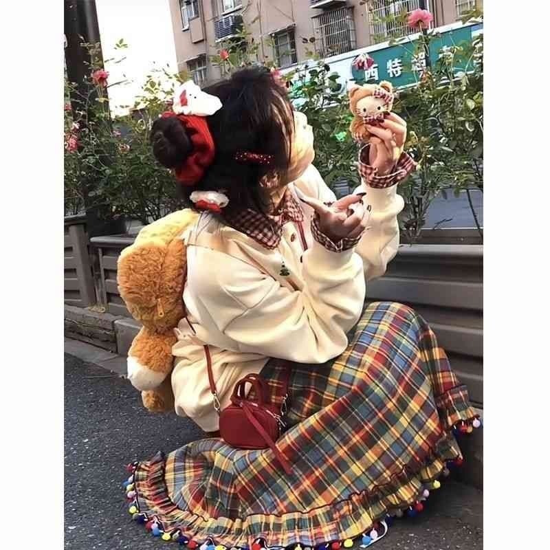 圣诞小糖豆!复古节日感彩色格子百褶裙半身裙|undefined
