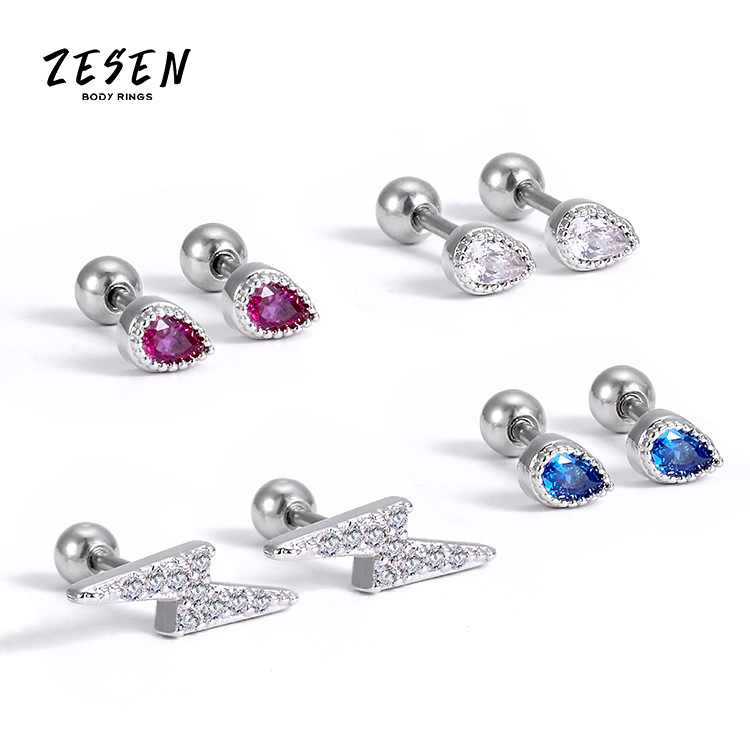 Cross border new pattern European style Drop personality Ladies Bone nail Geometric Diamond Rhinestone Lightning Ear Studs