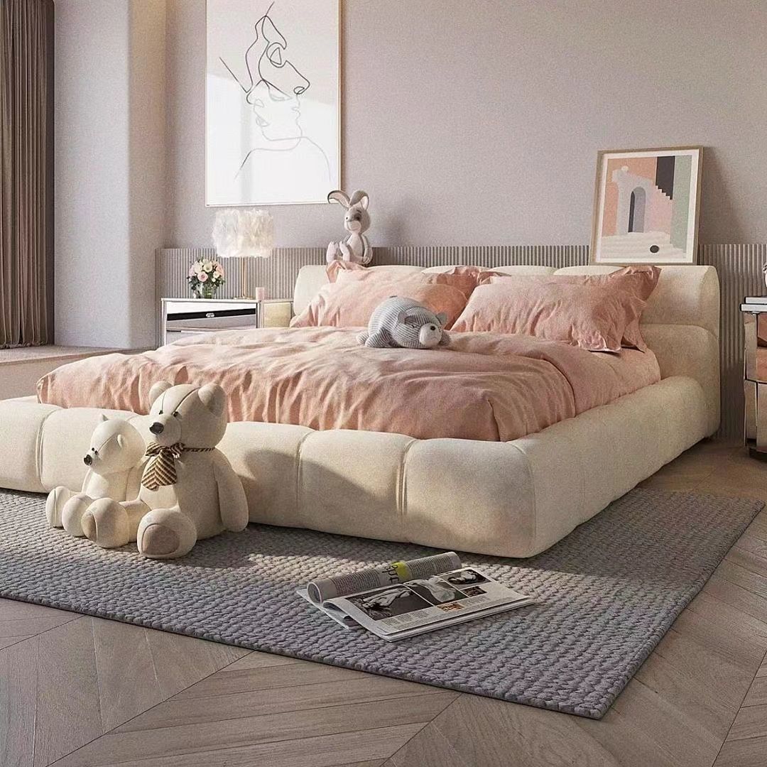 Cama de hojaldre de estilo crema nórdico dormitorio cama doble simple y moderna franela estilo princesa tela estilo ins cama doble