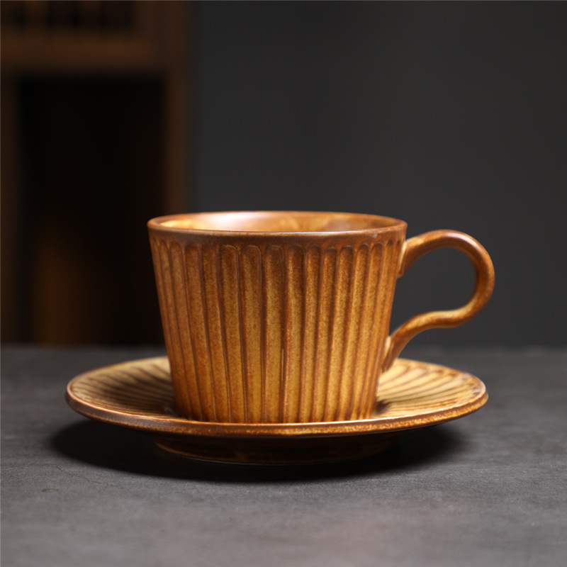 Estilo japonés vintage de cerámica taza de café y platillo traje creativo regalo taza de té de la tarde taza de café de gres
