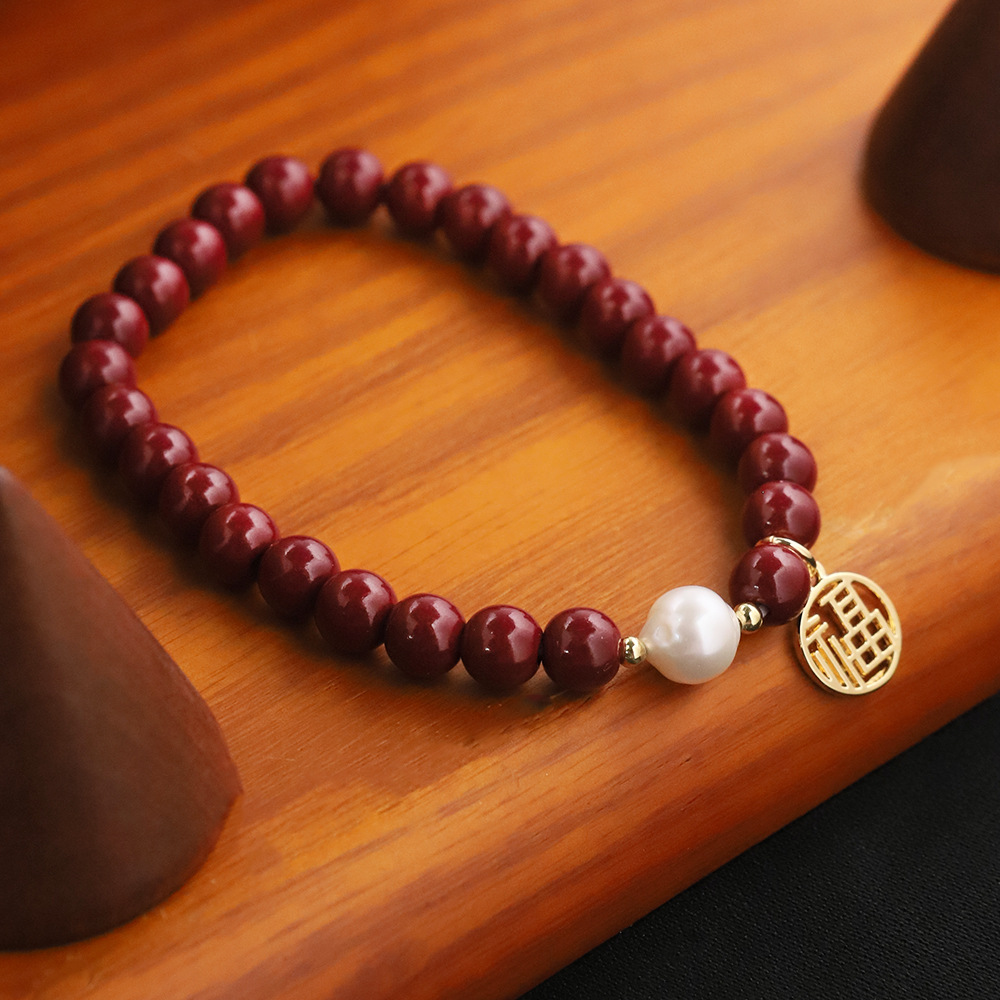 Nuevo estilo chino auténtico cinmar pulsera de perlas de agua dulce chapada en oro, pulsera elástica de marca Fu, transporte exquisito para regalo de novia