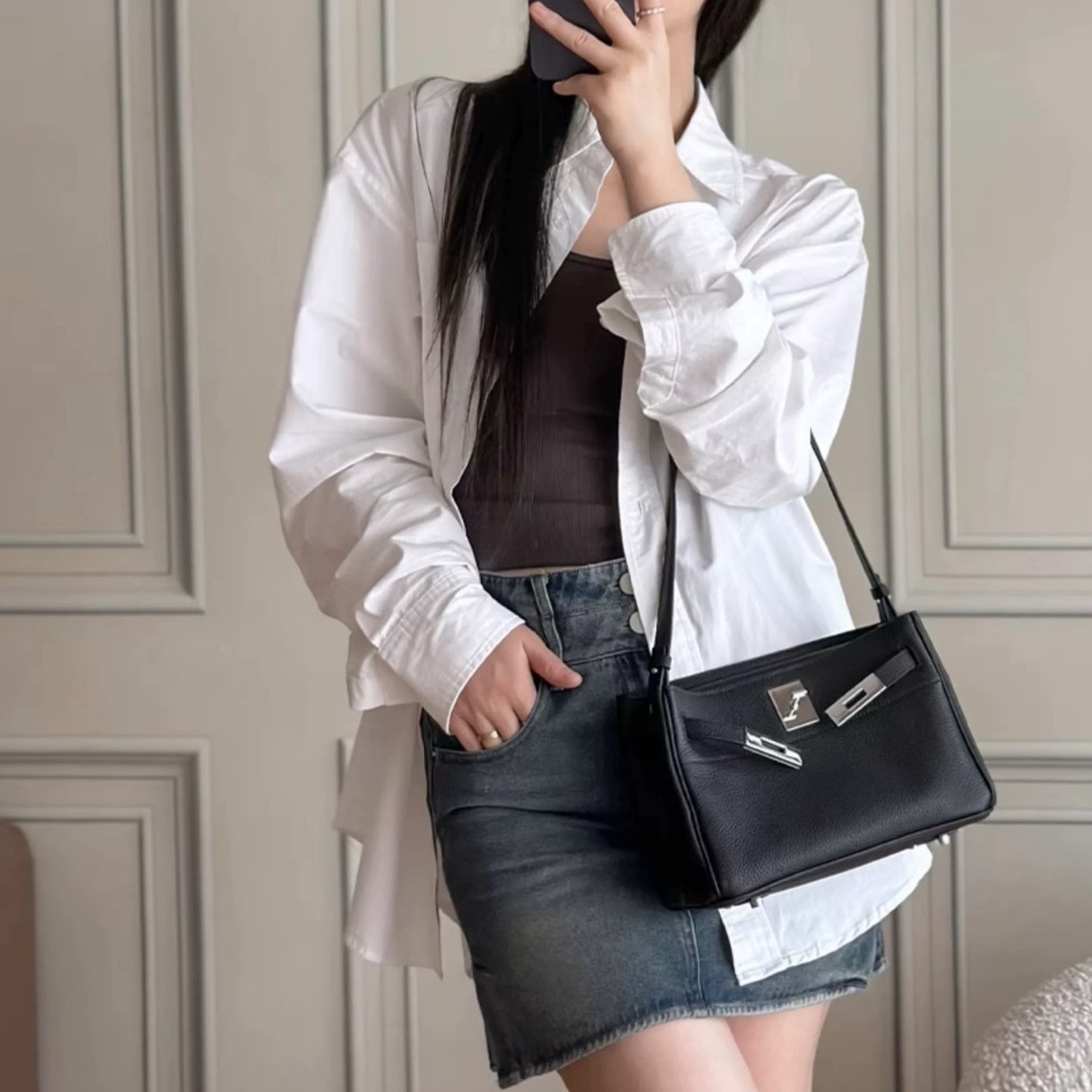 真皮凯利腋下女包双肩带togo头层牛皮通勤百搭复古单肩斜挎小方包