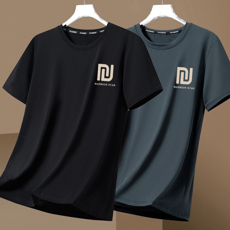 2025 新しいアイスシルクメンズ Tシャツ夏の新しいメンズ速乾性半袖ルーズ吸汗性カジュアルクールスポーツウェア|undefined