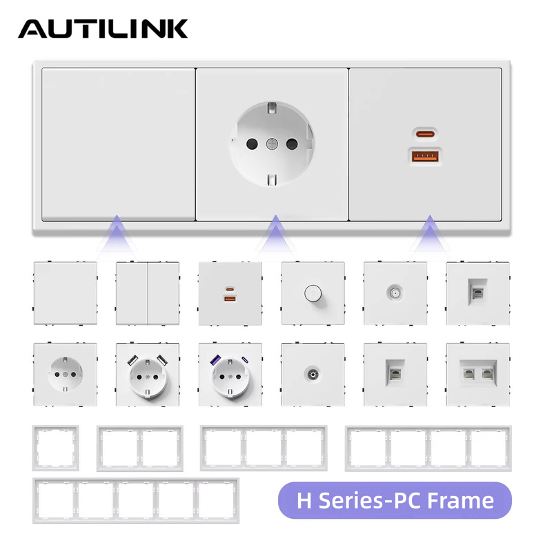 AUTILINK cross-border white skin-feel panel frame 80-type switch collection wall socket AUTILINK cross-border white skin-feel panel frame 80-type switch collection wall socket