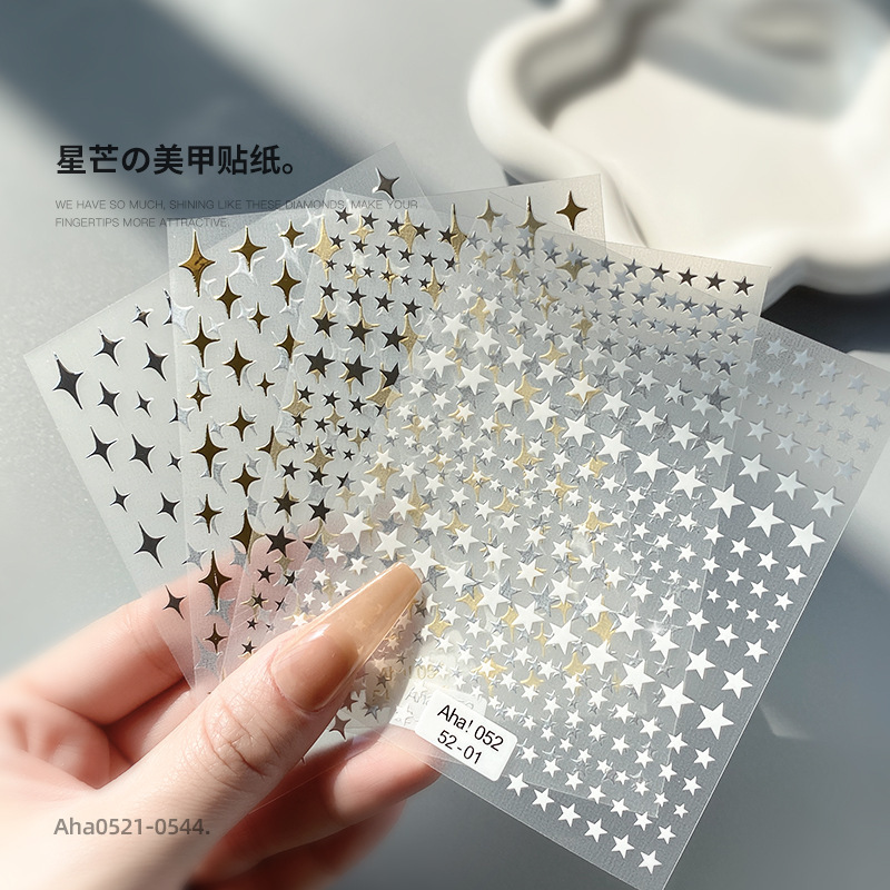 Aha Dream Size Stars Cute Nail Art Stickers Crescent Moon Stars Japanese Gold and Silver Black and White Nail Stickers Decorations