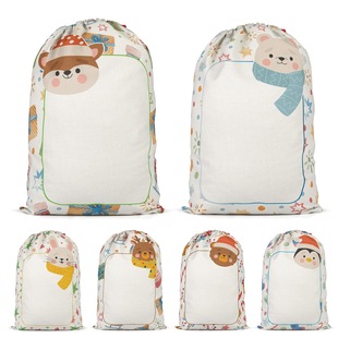 New Original cartoon animal Christmas gift bag Amazon DIY thermal transfer Christmas drawstring bag linen bag