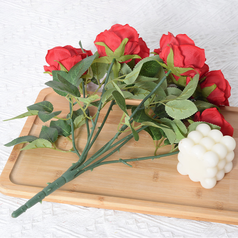 Artificial 9-Cabeza de flor Rosa decoración del hogar boda carretera plomo francés tela de seda artificial Rosa artificial ramo al por mayor