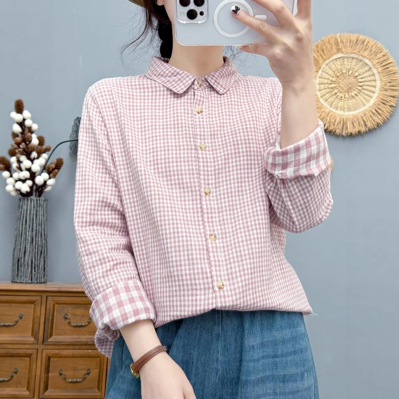 Japanese Single Cotton Double-Layer Cotton Gauze Long-Sleeved Plaid Shirt Women's Export Export High-Quality Soft Skin-Friendly Breathable Top Japanese Single Cotton Double-Layer Cotton Gauze Long-Sleeved Plaid Shirt Women's Export Export High-Quality Soft Skin-Friendly Breathable Top