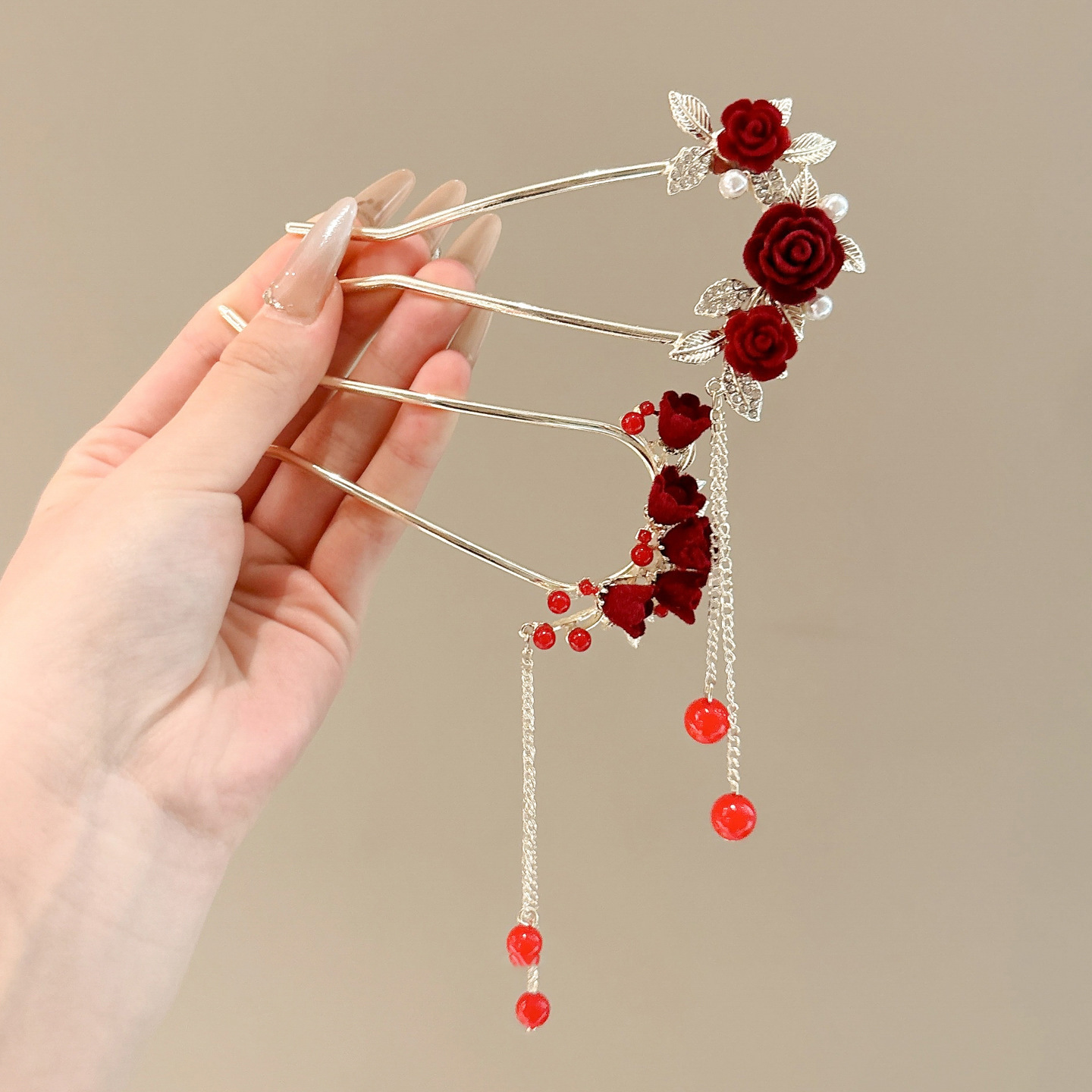 Nueva flor china de terciopelo en forma de U pinzas de cabello para mujeres antiguo de alta sensibilidad pinzas de brilla pinzas de cabello pinzas de cabello pinzas de cabello pinzas de cabello pinzas de Año Nuevo