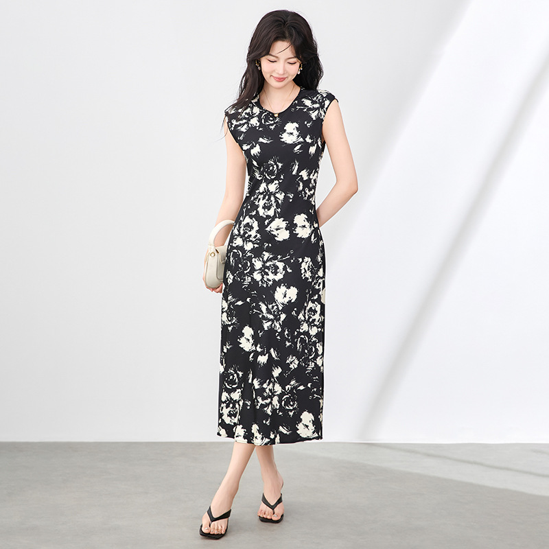 Đầm suông nữ midi mùa hè tay ngắn — 2507612 - Đen